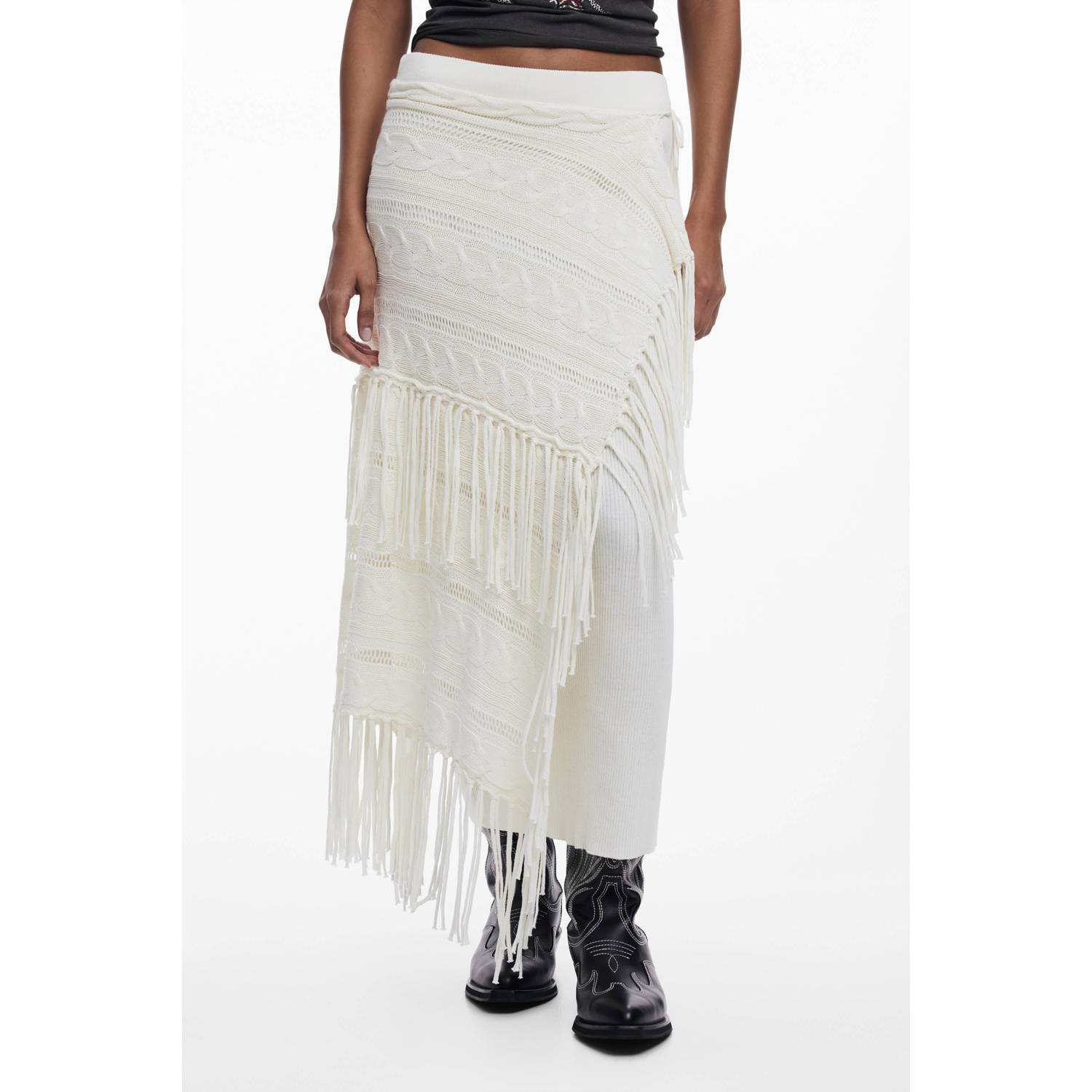 Desigual maxi rok gebreid ecru
