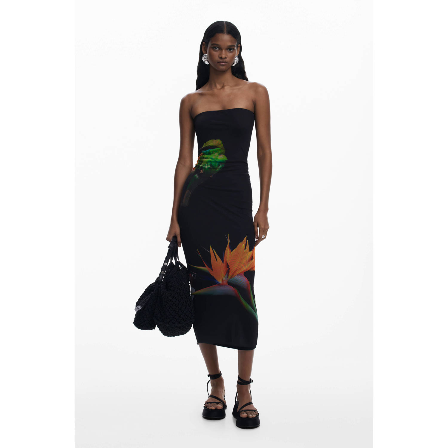 Desigual strapless strandjurk zwart multi