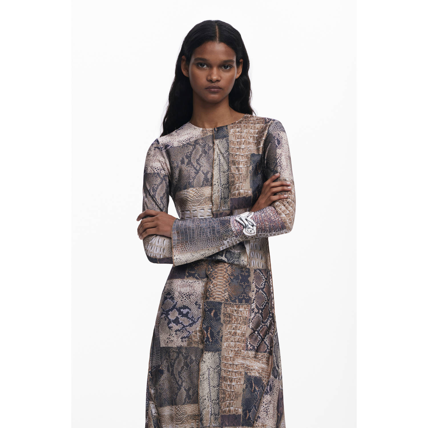 Desigual midi jurk grijsbruin