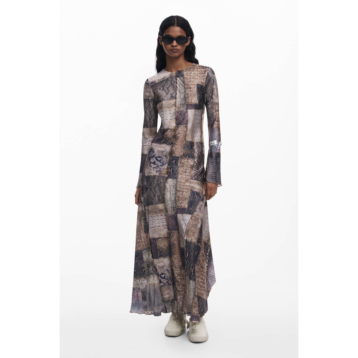 Desigual midi jurk grijsbruin