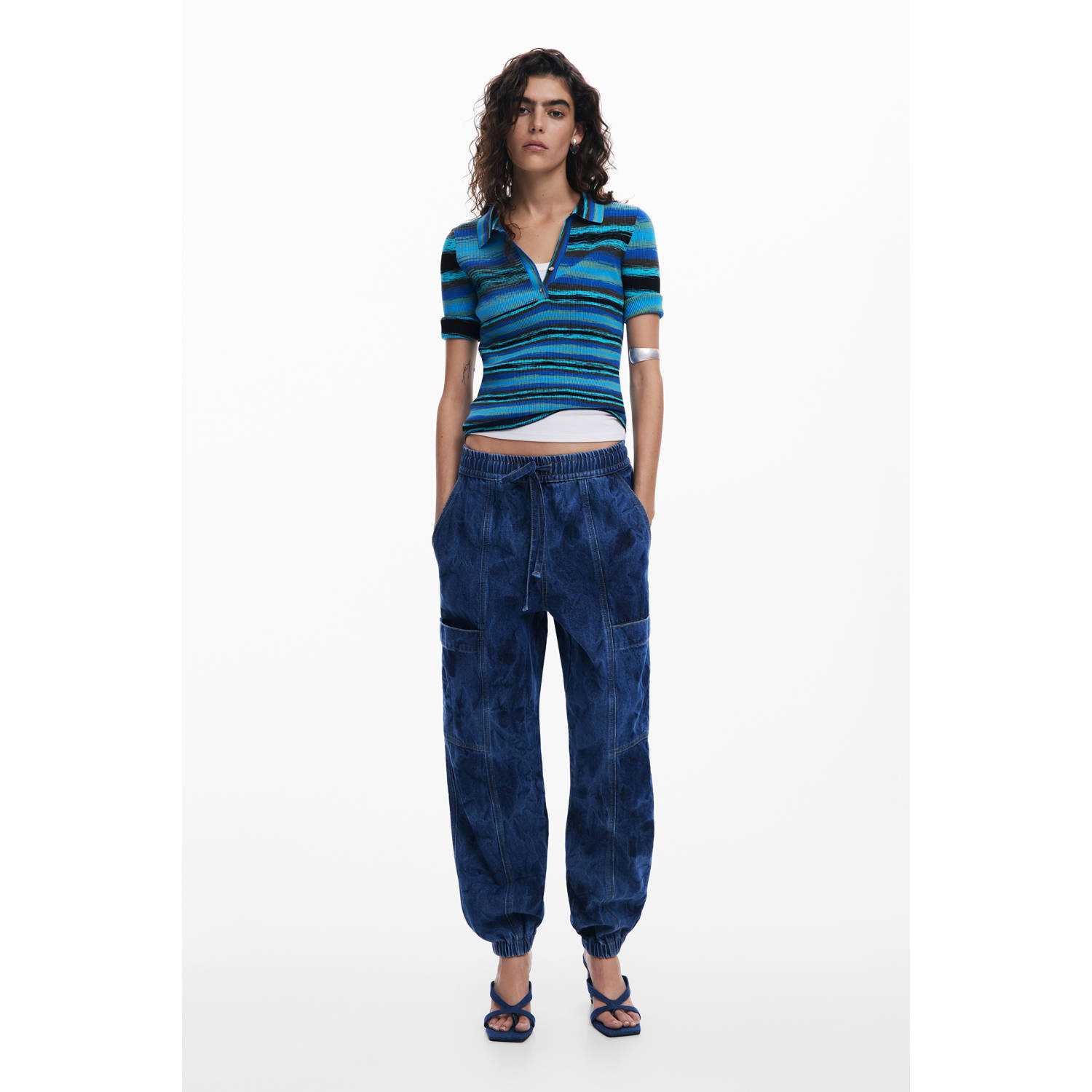 Desigual top blauw rib gebreid