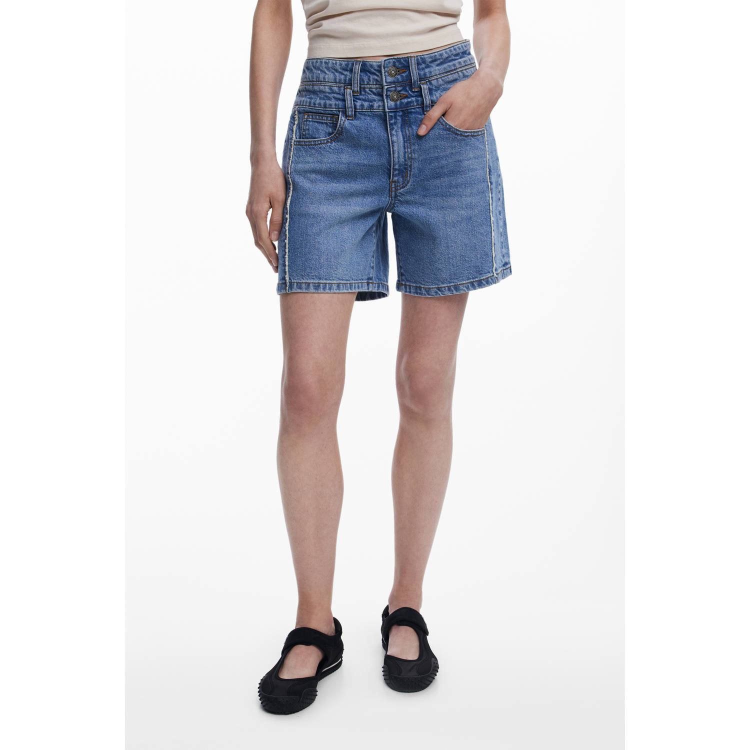 Desigual rechtvallend high waist broek medium blue denim
