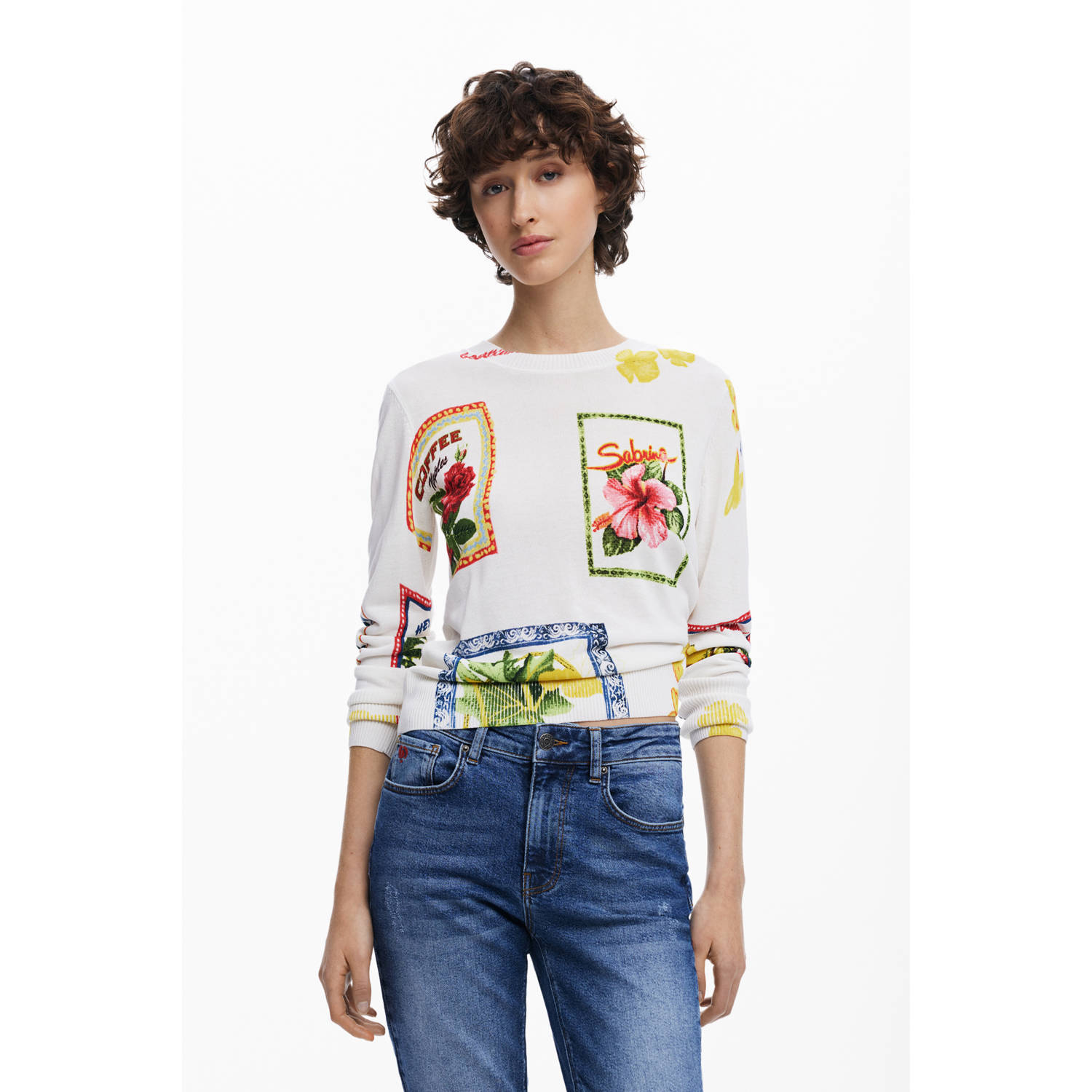 Desigual pullover ecru fijn gebreid