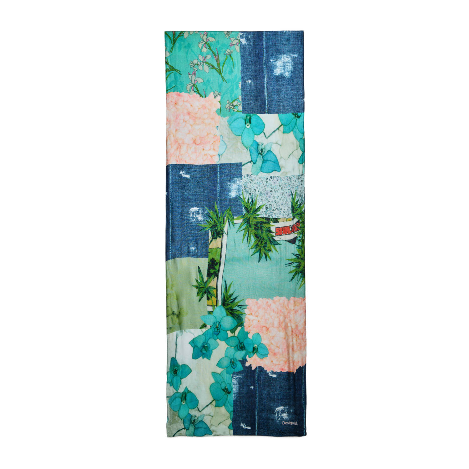 Desigual sjaal met all over print blauw