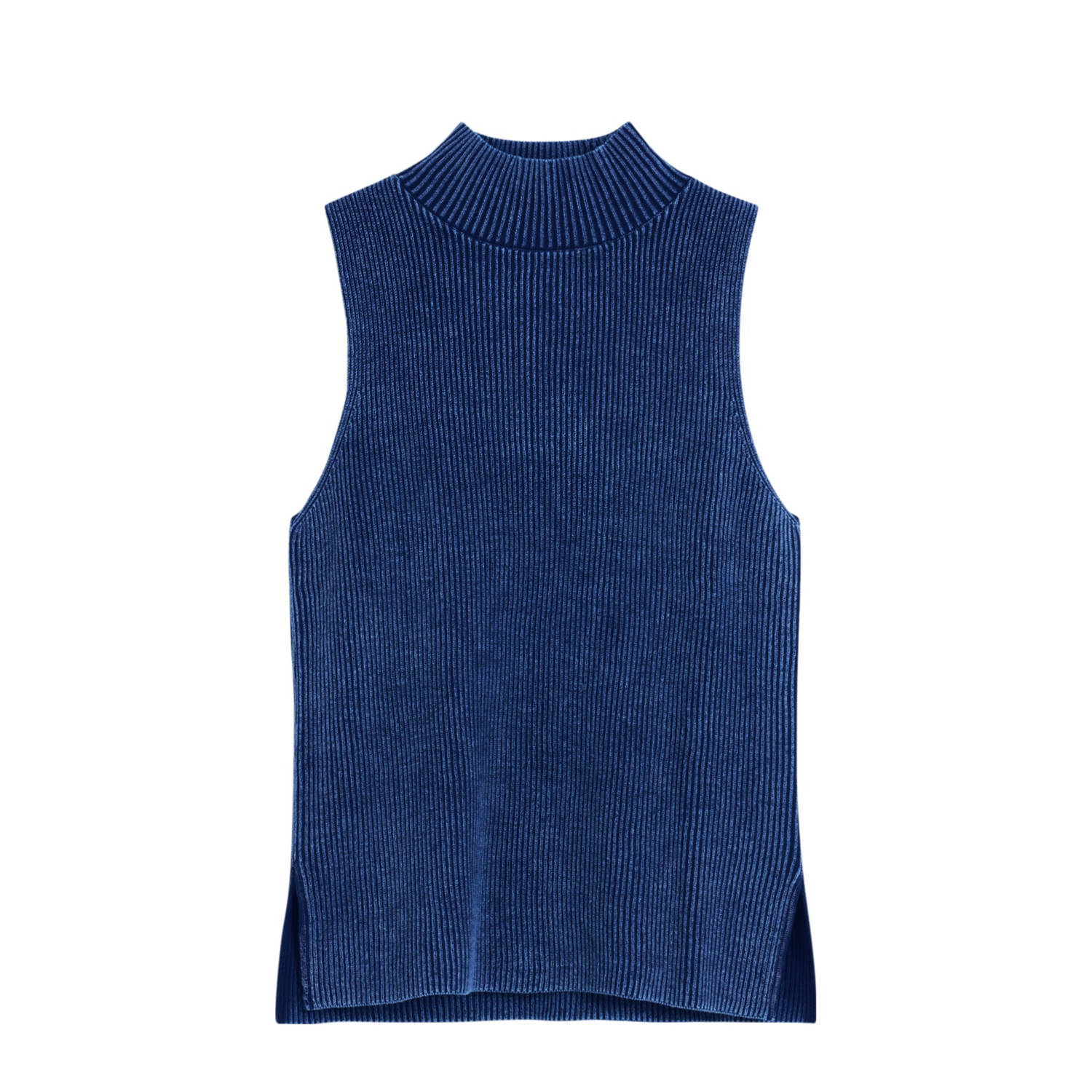 Desigual top met col donkerblauw rib gebreid