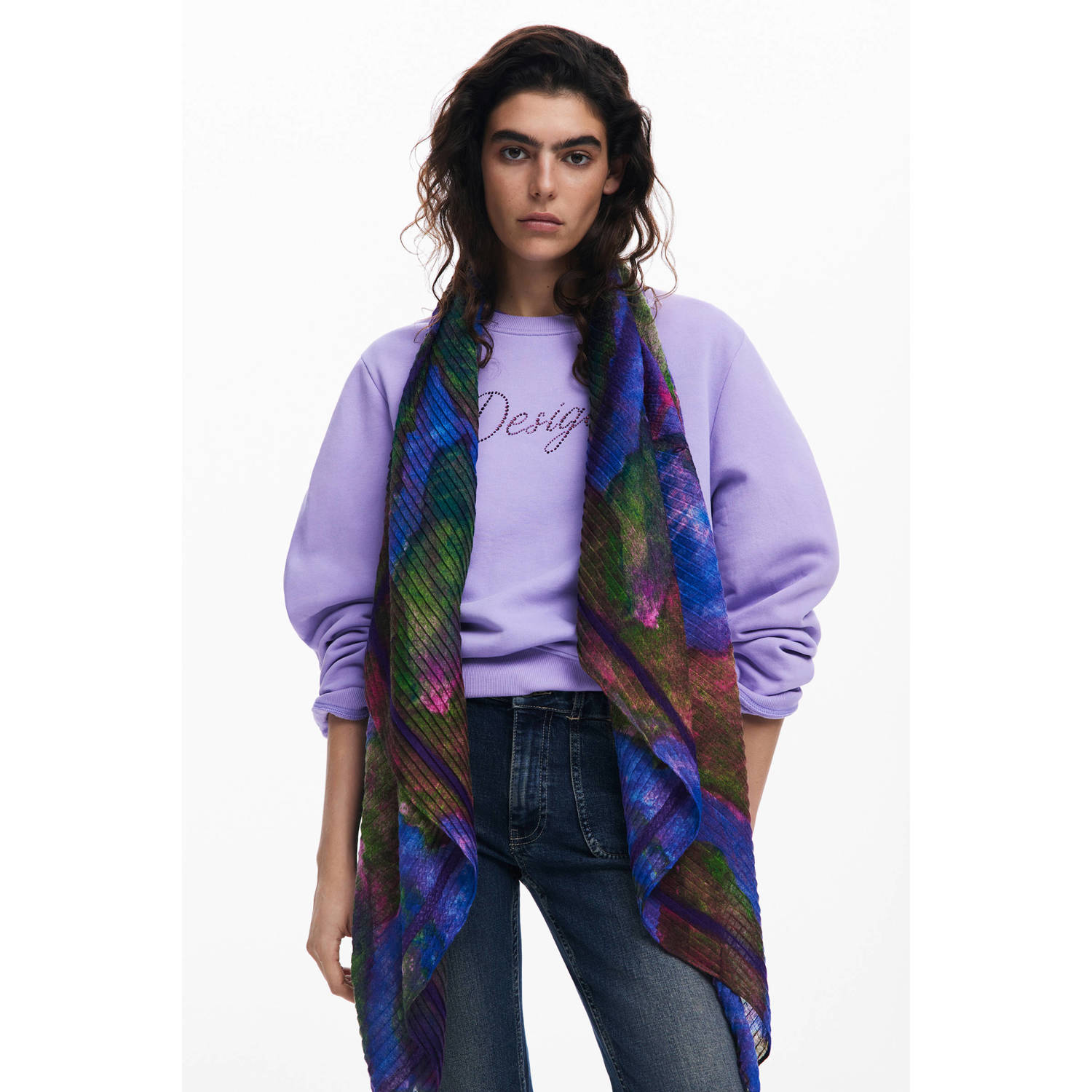 Desigual sjaal met all over print blauw
