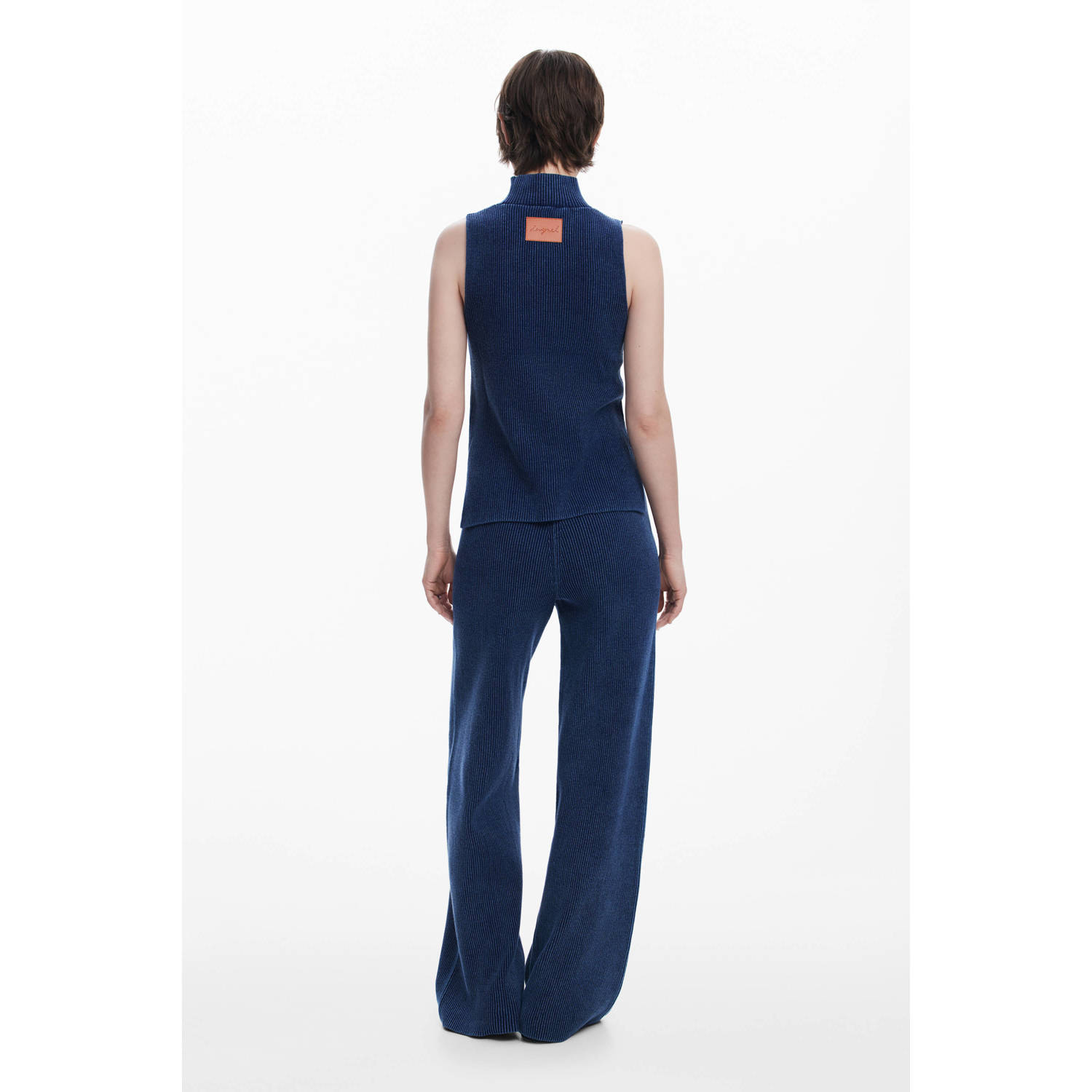 Desigual wide leg high waist casual broek donkerblauw