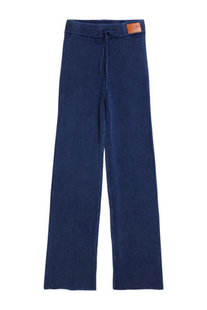 wide leg high waist casual broek donkerblauw