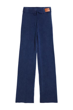 wide leg high waist casual broek donkerblauw