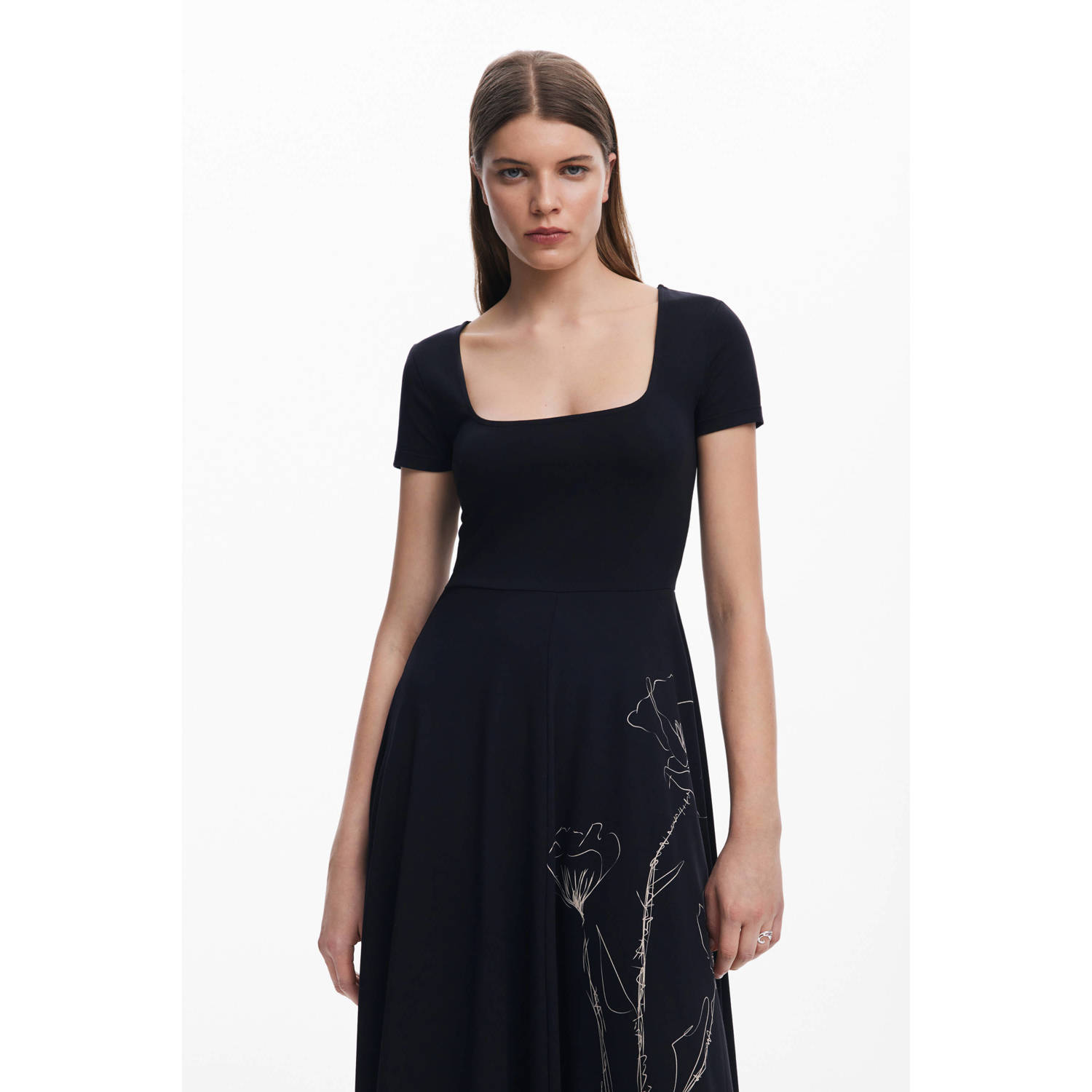 Desigual Zwarte Zomerjurk met Vierkante Halslijn Black Dames