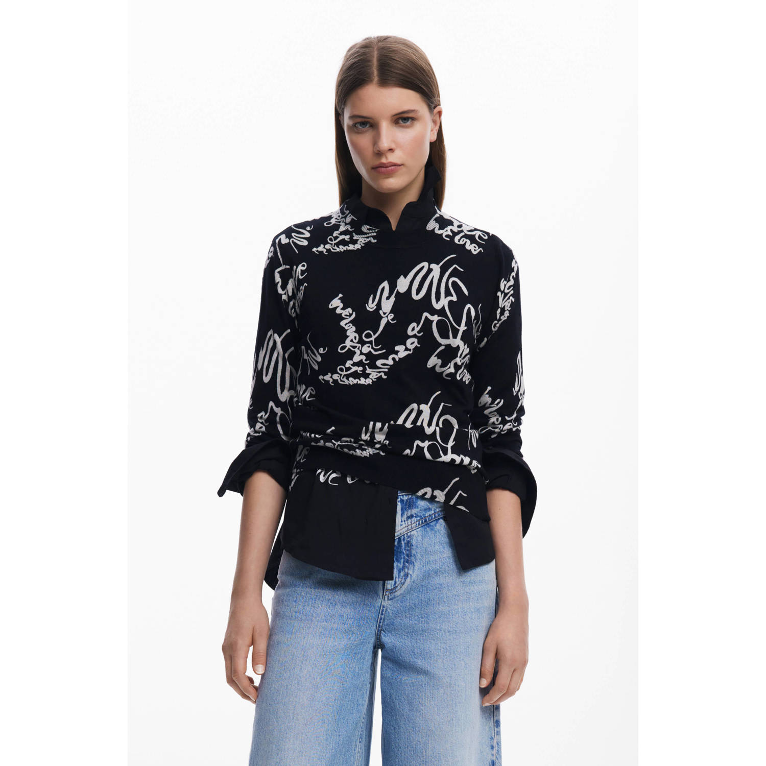 Desigual Zwart Bedrukte Lange Mouw Gebreide kleding Black Dames