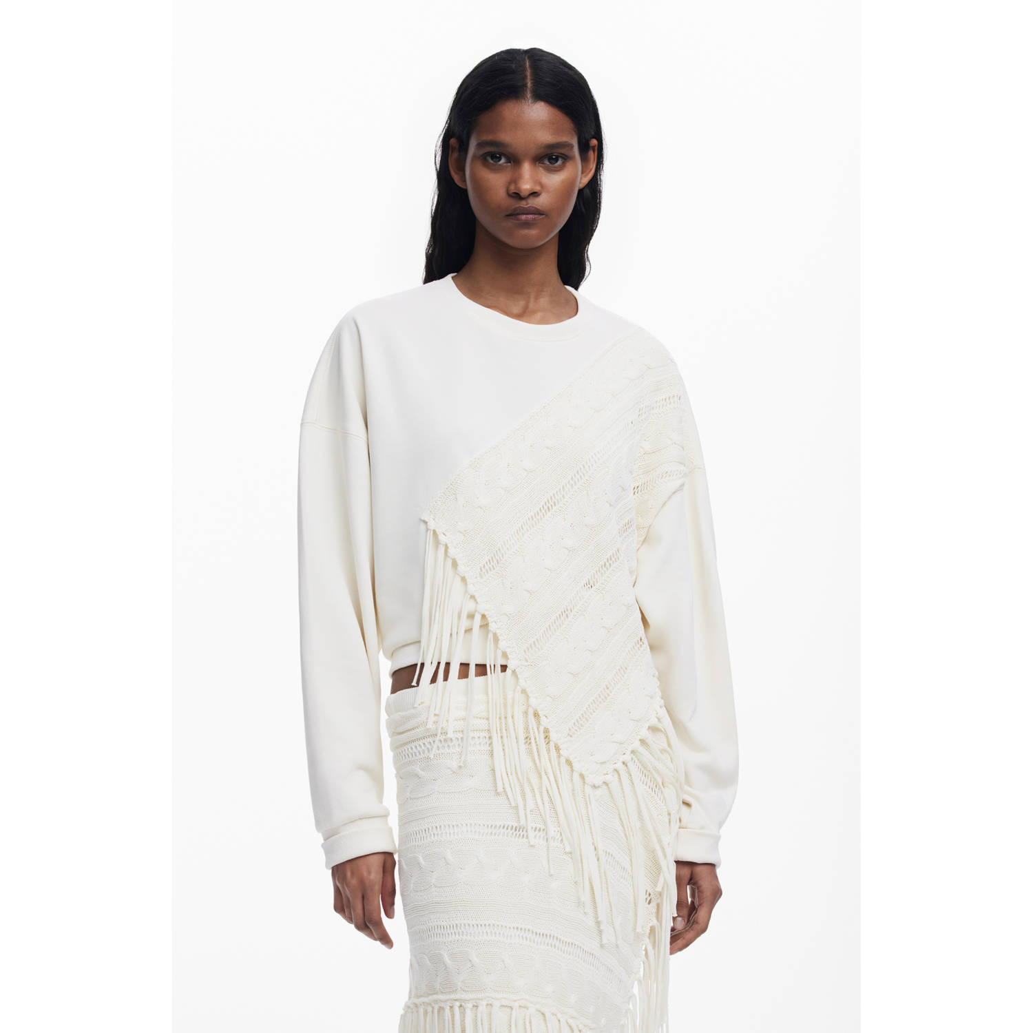Desigual sweater ecru gehaakt