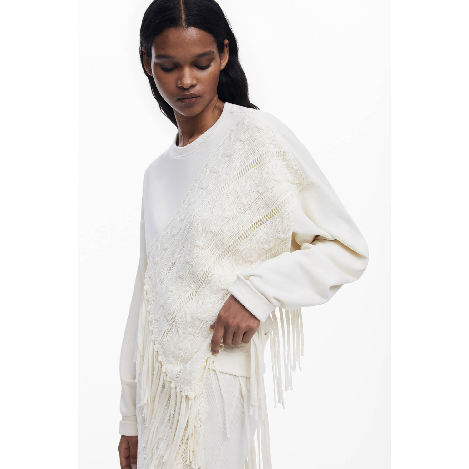 Desigual sweater ecru gehaakt