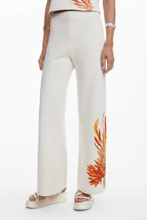 wide leg high waist casual broek ecru