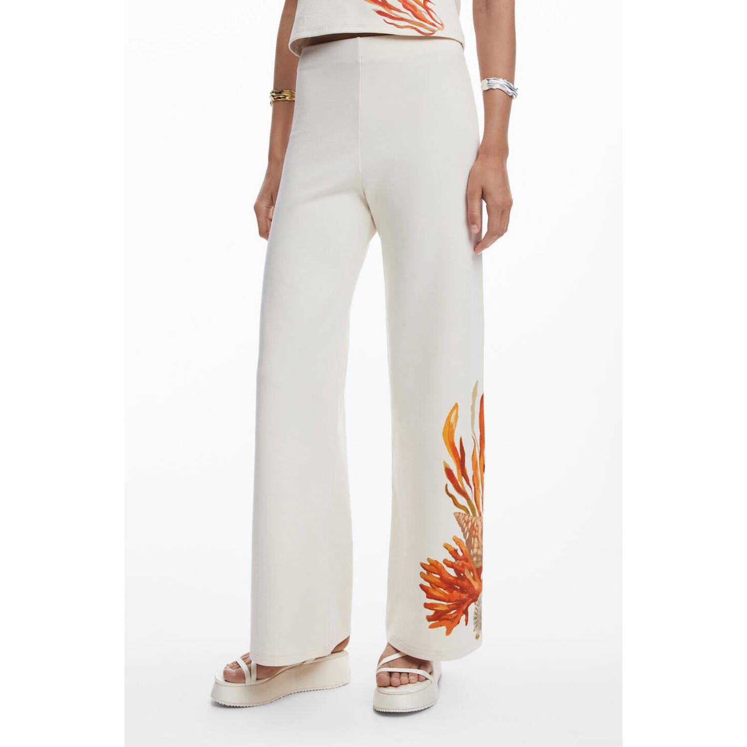 Desigual wide leg high waist casual broek ecru