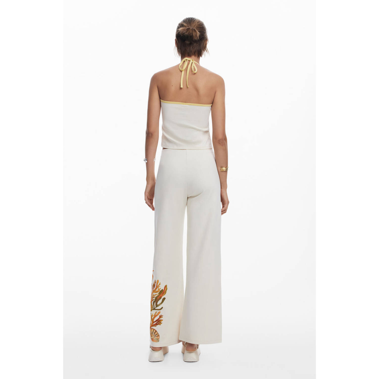Desigual wide leg high waist casual broek ecru