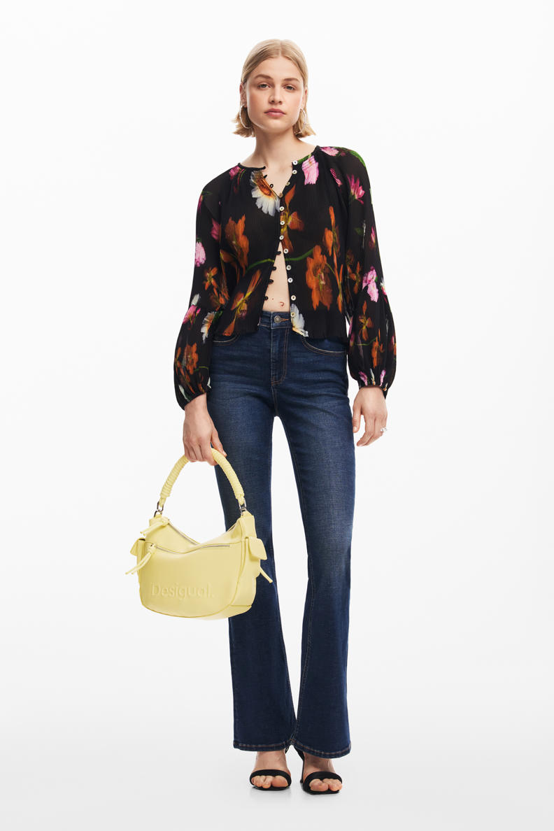 Desigual Blouse Donna – Stampa Arty, Vestibilità Regular, Scollo Rotondo, Senza Maniche Con Fiocco In Vita