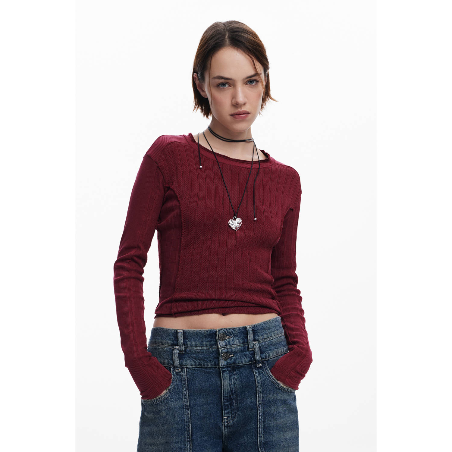 Desigual top donkerrood gebreid
