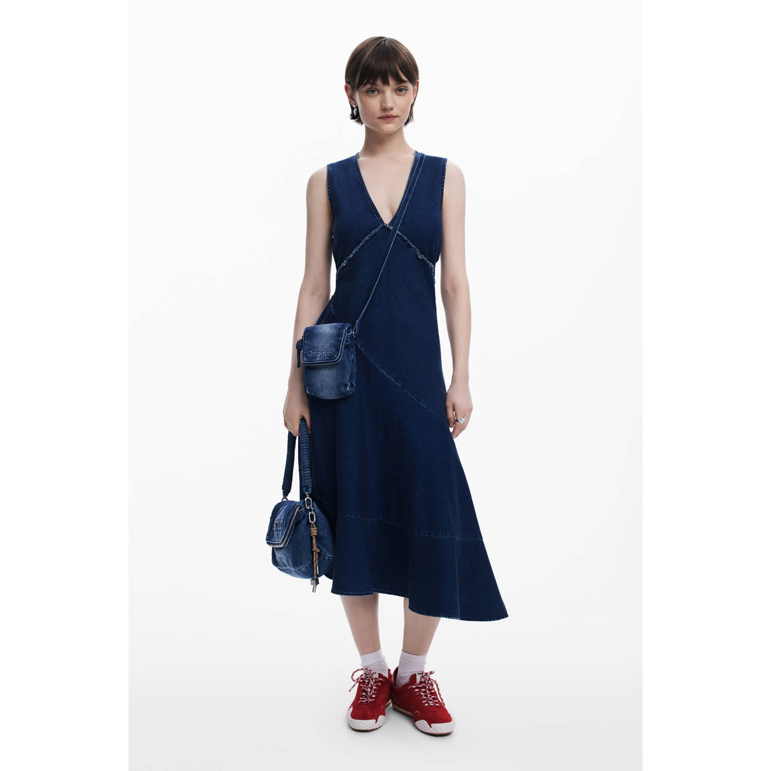 Desigual denim A-lijn jurk dark blue denim