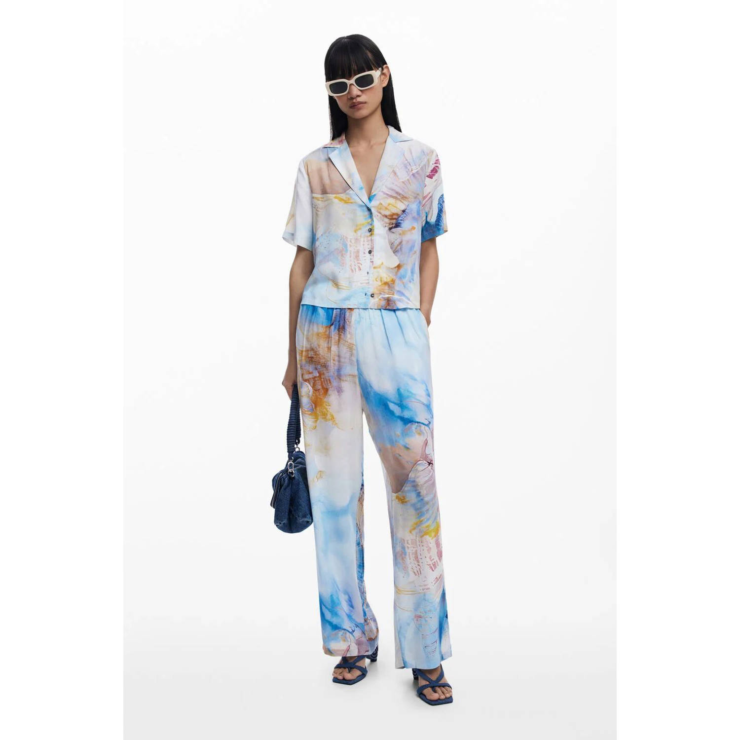 Desigual wide leg high waist casual broek blauw