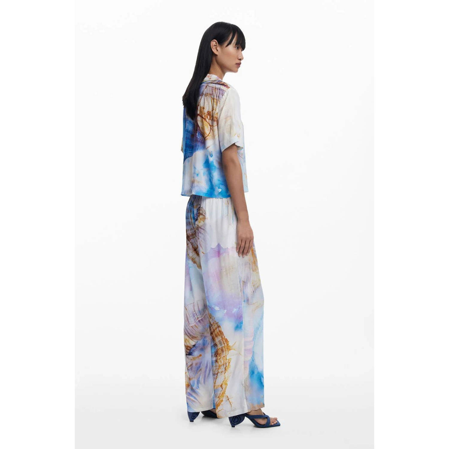 Desigual wide leg high waist casual broek blauw