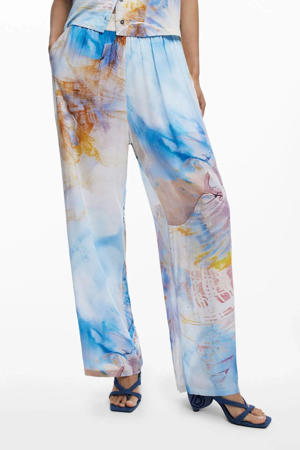 wide leg high waist casual broek blauw