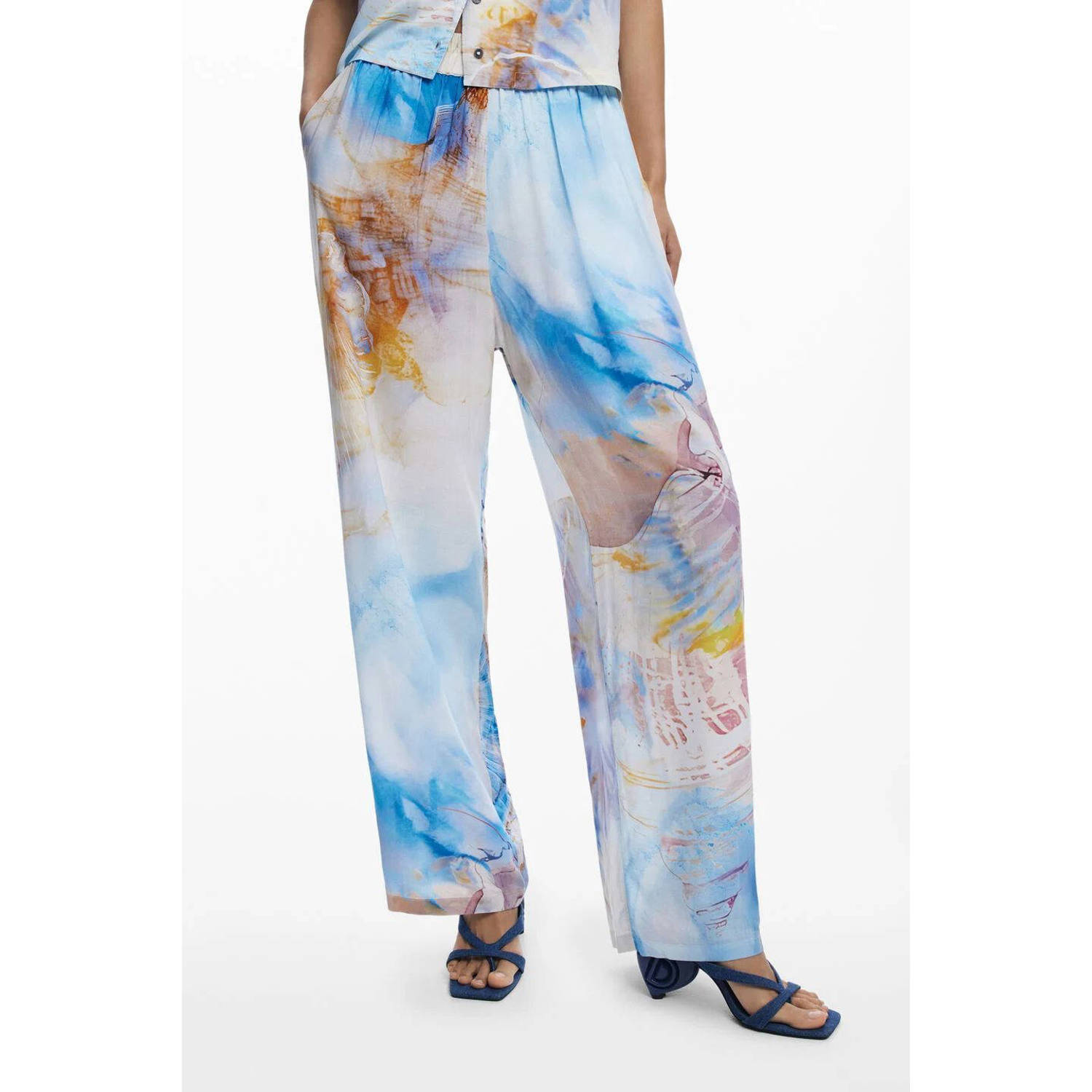 Desigual wide leg high waist casual broek blauw