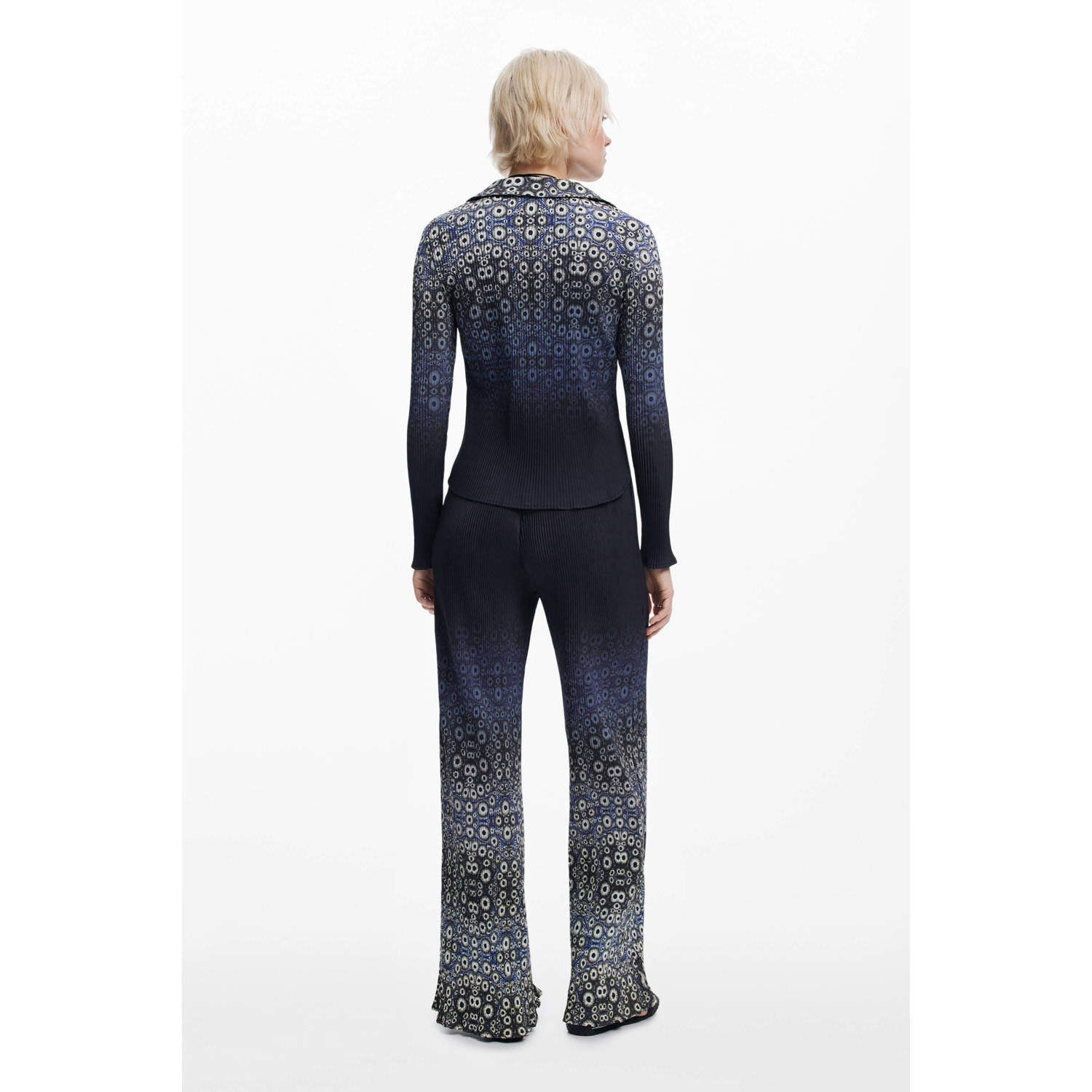 Desigual wide leg regular waist broek donkerblauw