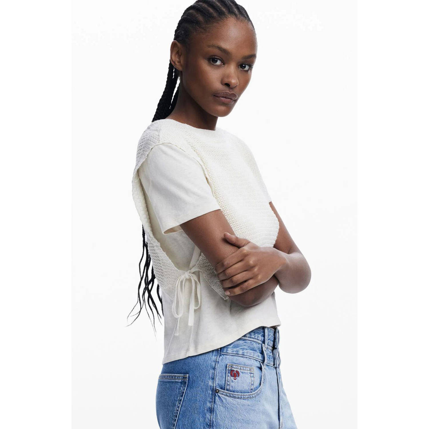 Desigual top ecru crochet