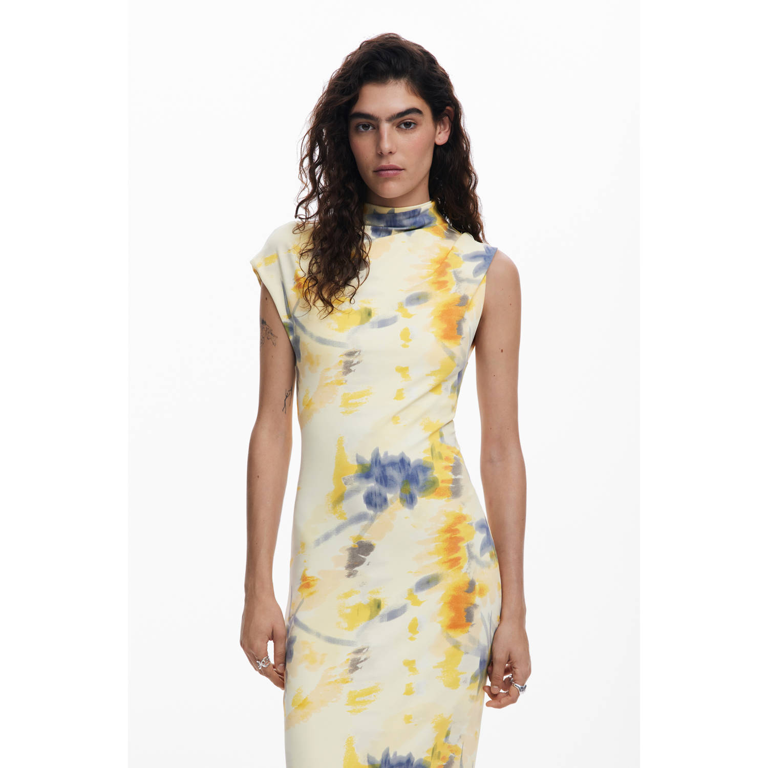 Desigual midi jurk lichtgeel