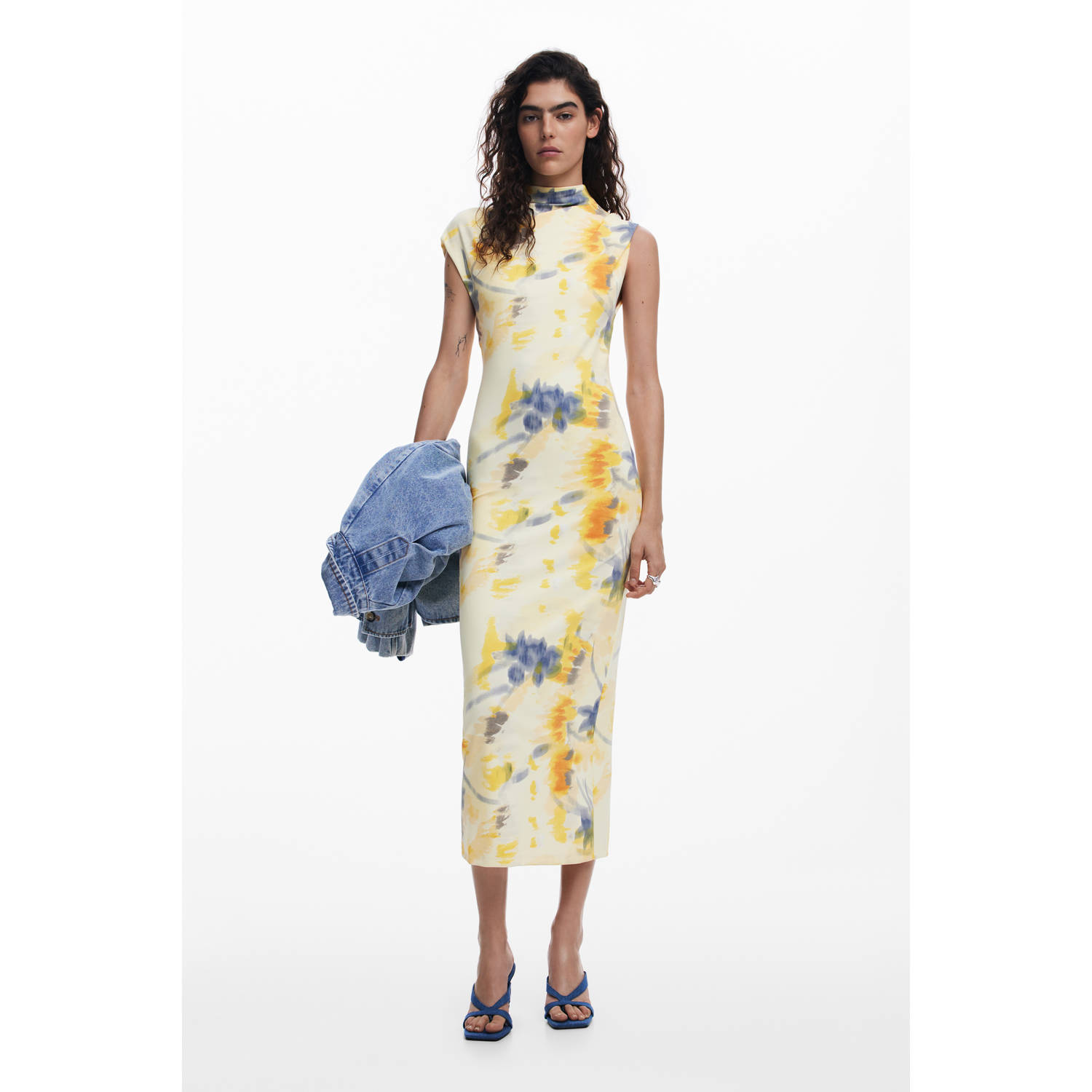 Desigual midi jurk lichtgeel