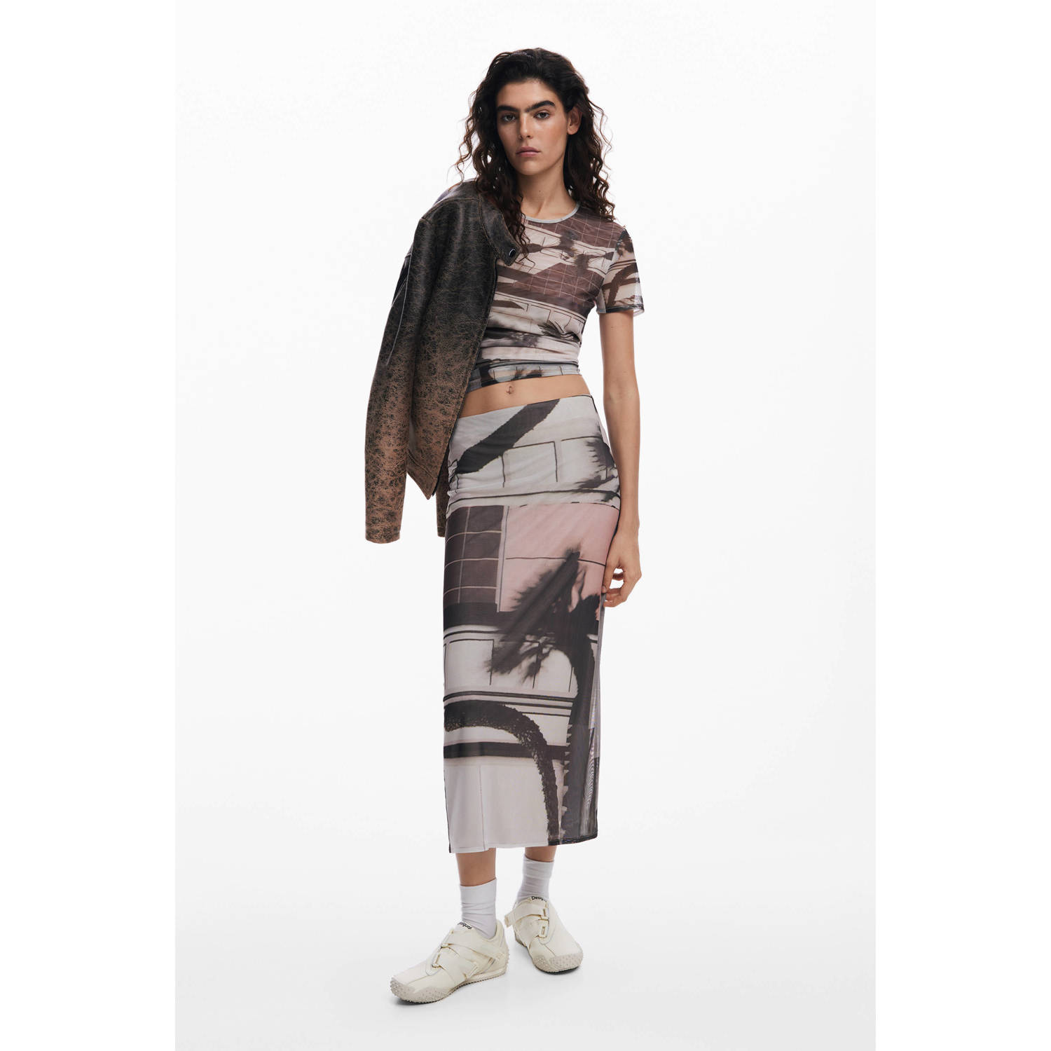Desigual midi rok ecru