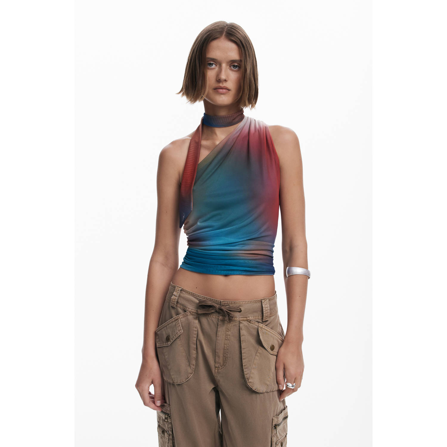 Desigual mesh one shoulder top multi