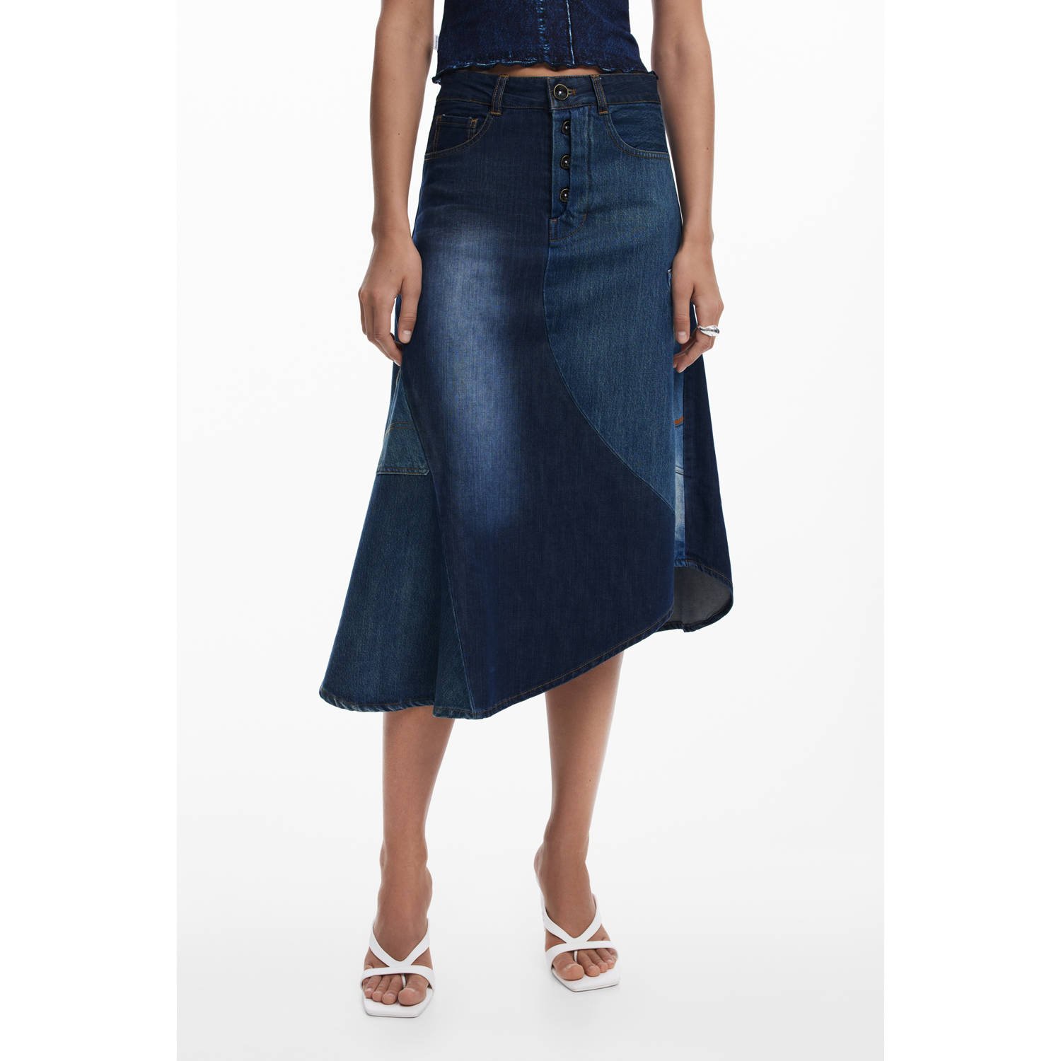 Desigual midi rok medium blue denim