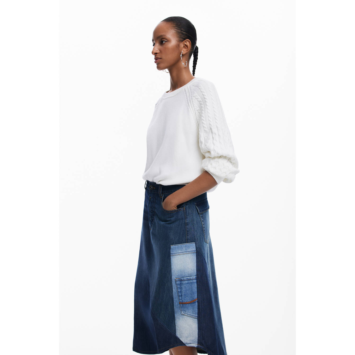 Desigual midi rok medium blue denim