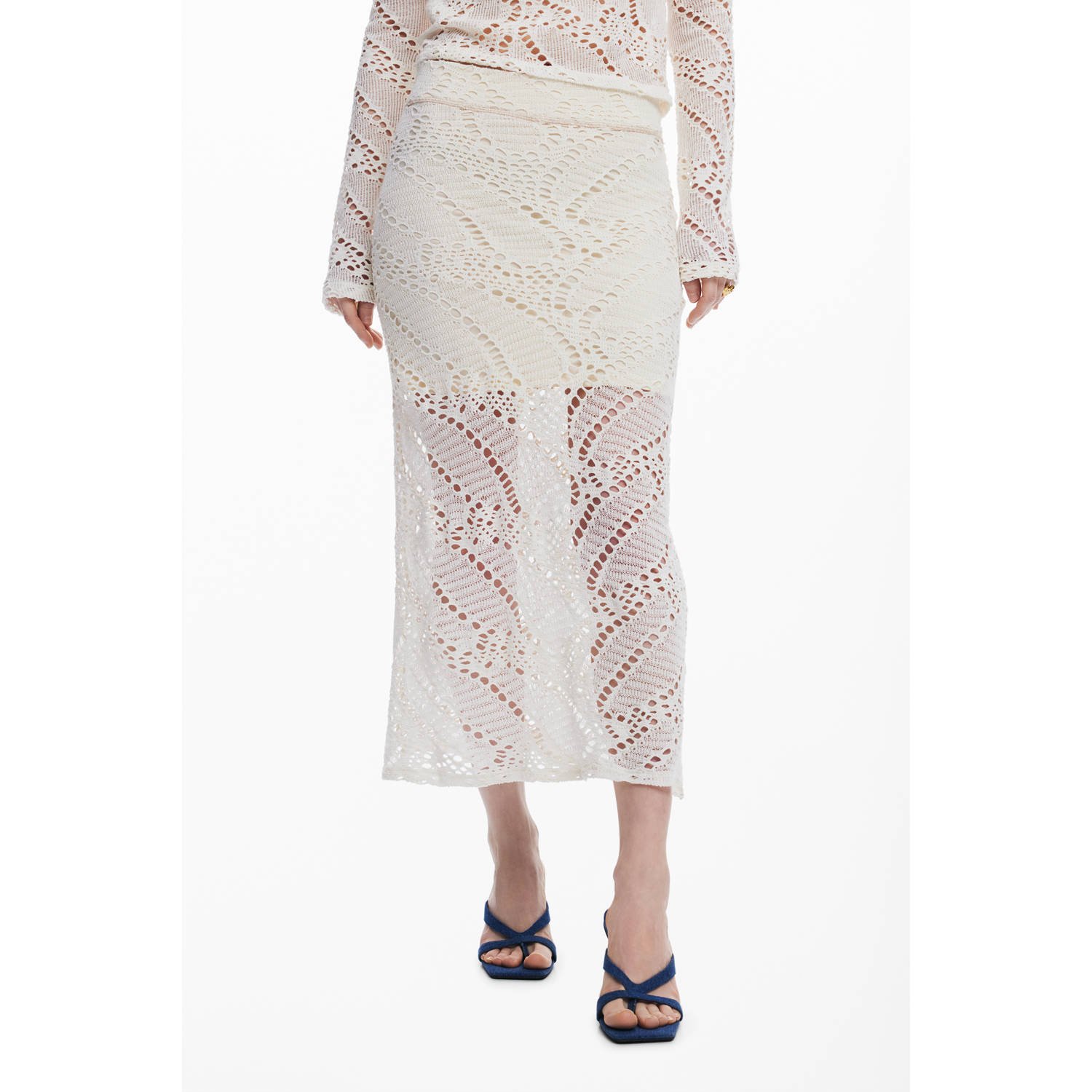 Desigual maxi rok crochet ecru