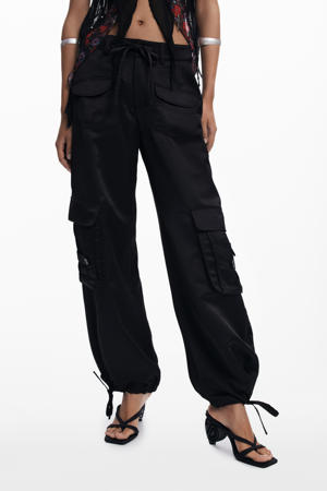straight regular waist cargo broek zwart