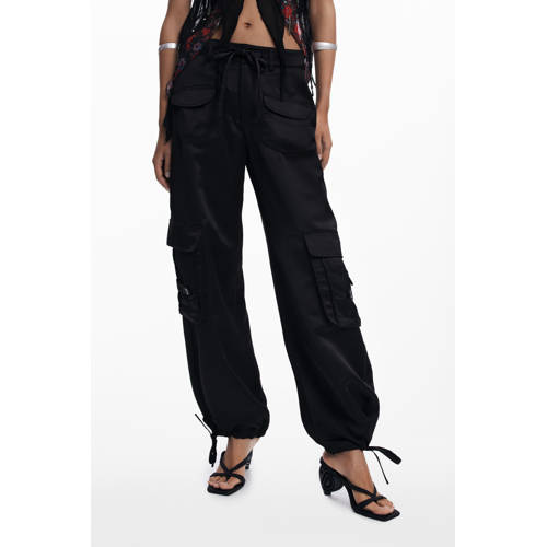 Desigual straight regular waist cargo broek zwart afbeelding