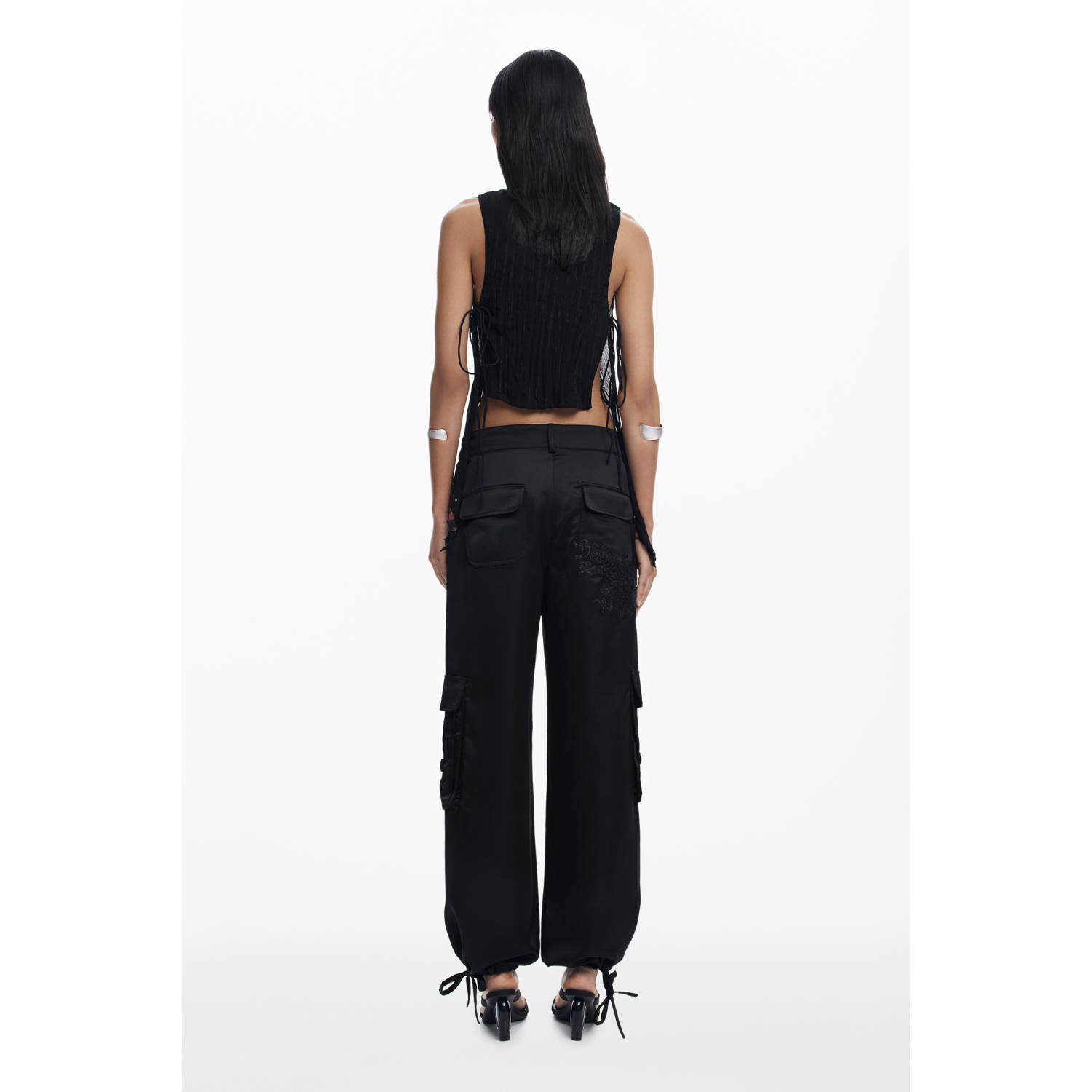 Desigual straight regular waist cargo broek zwart