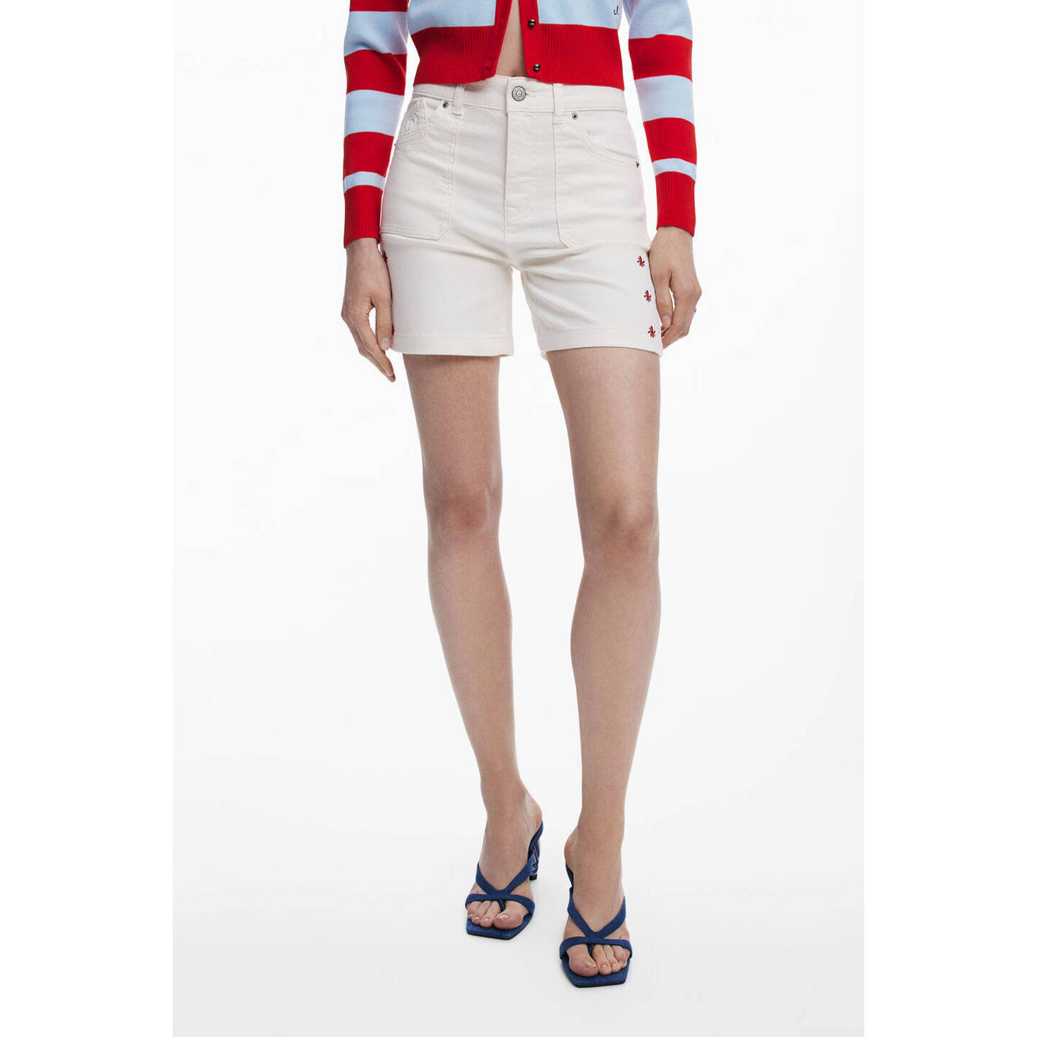 Desigual denim regular high waist short ecru