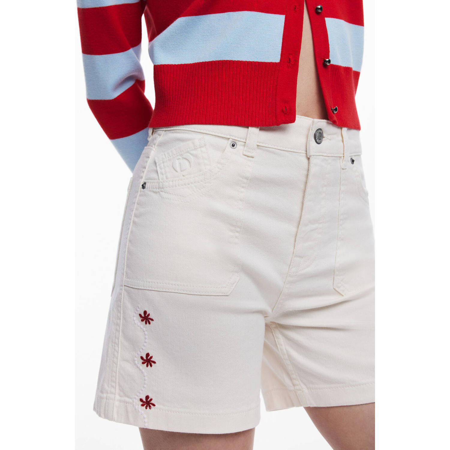 Desigual denim regular high waist short ecru