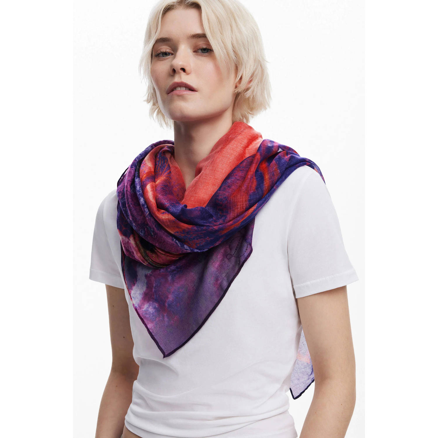 Desigual sjaal met all over print paars rood