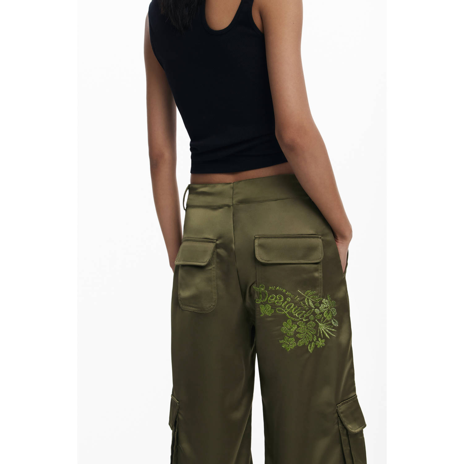 Desigual straight regular waist cargo broek groen
