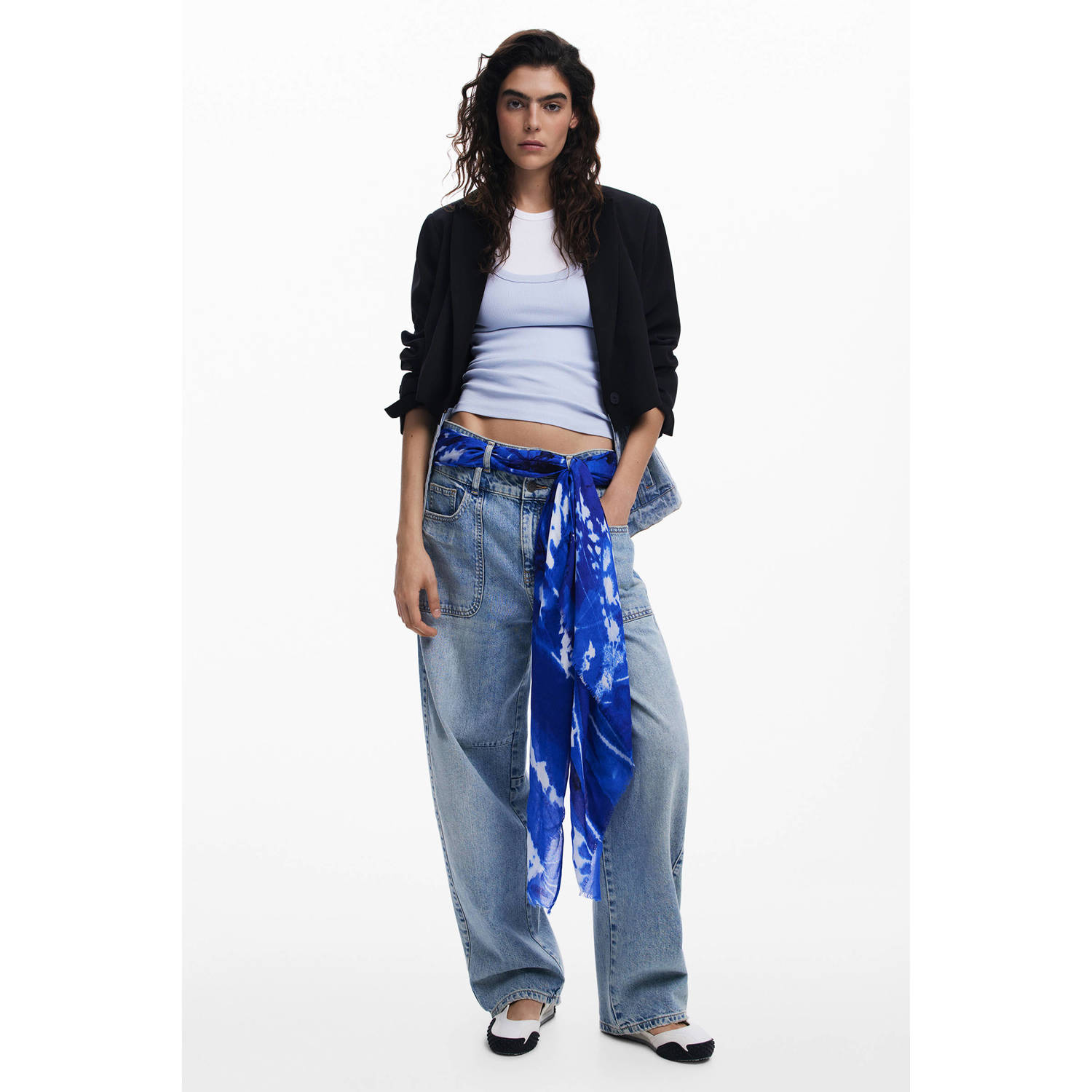 Desigual sjaal met all over print blauw