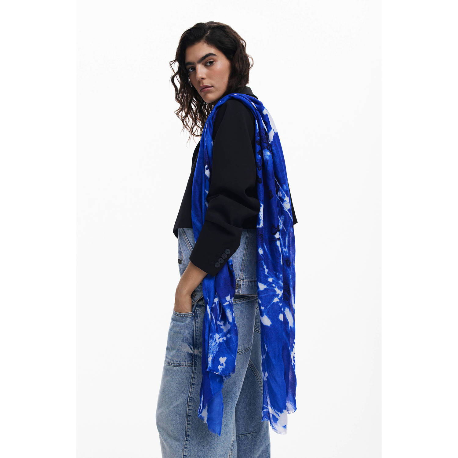 Desigual sjaal met all over print blauw