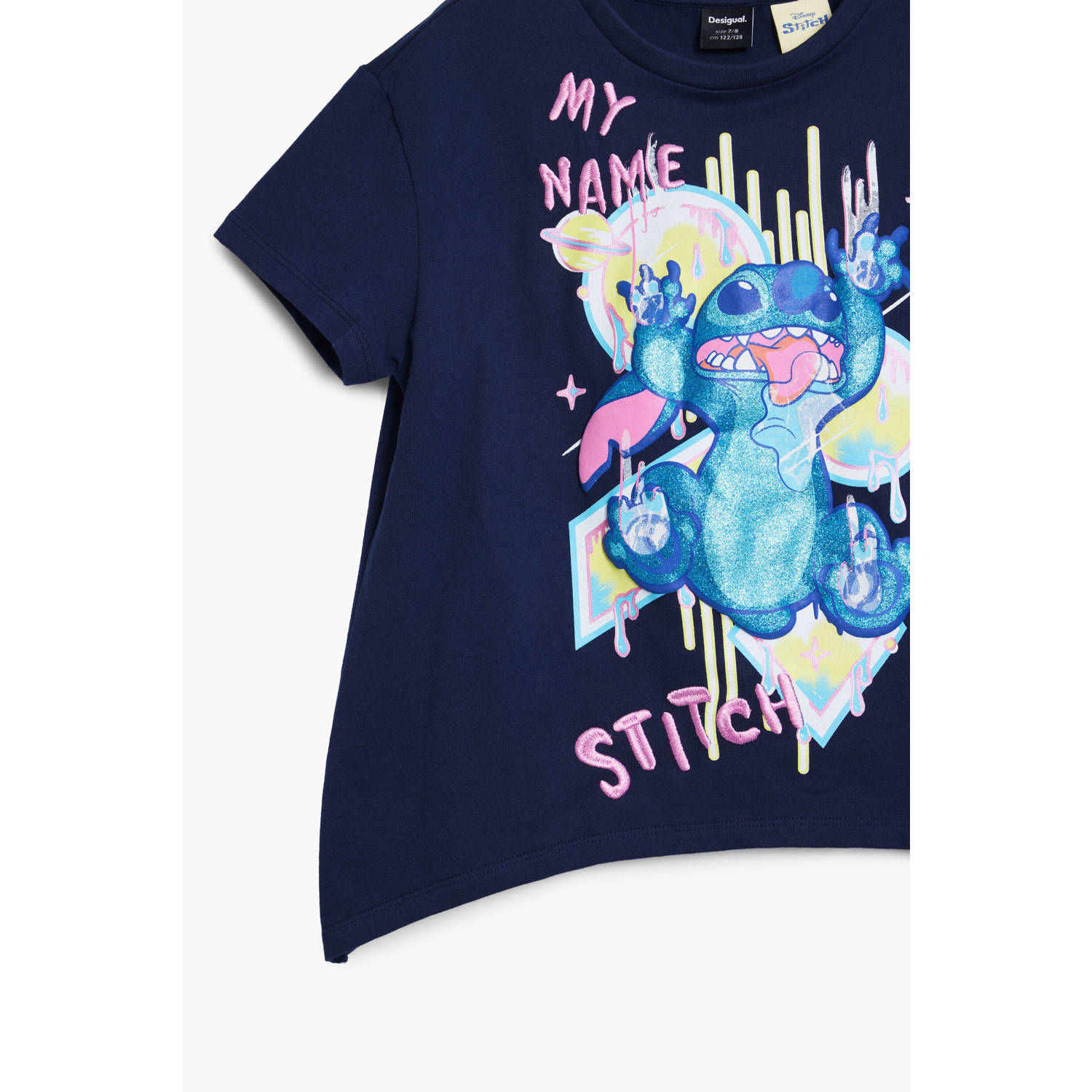 Desigual Lilo & Stitch T-shirt donkerblauw met glitter