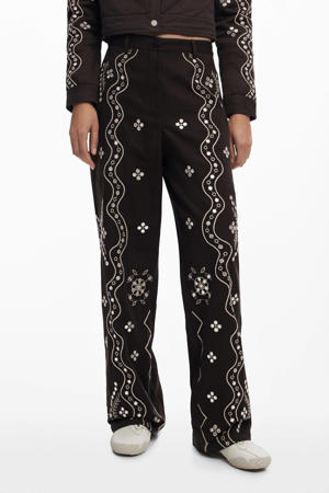 straight high waist casual broek donkerbruin
