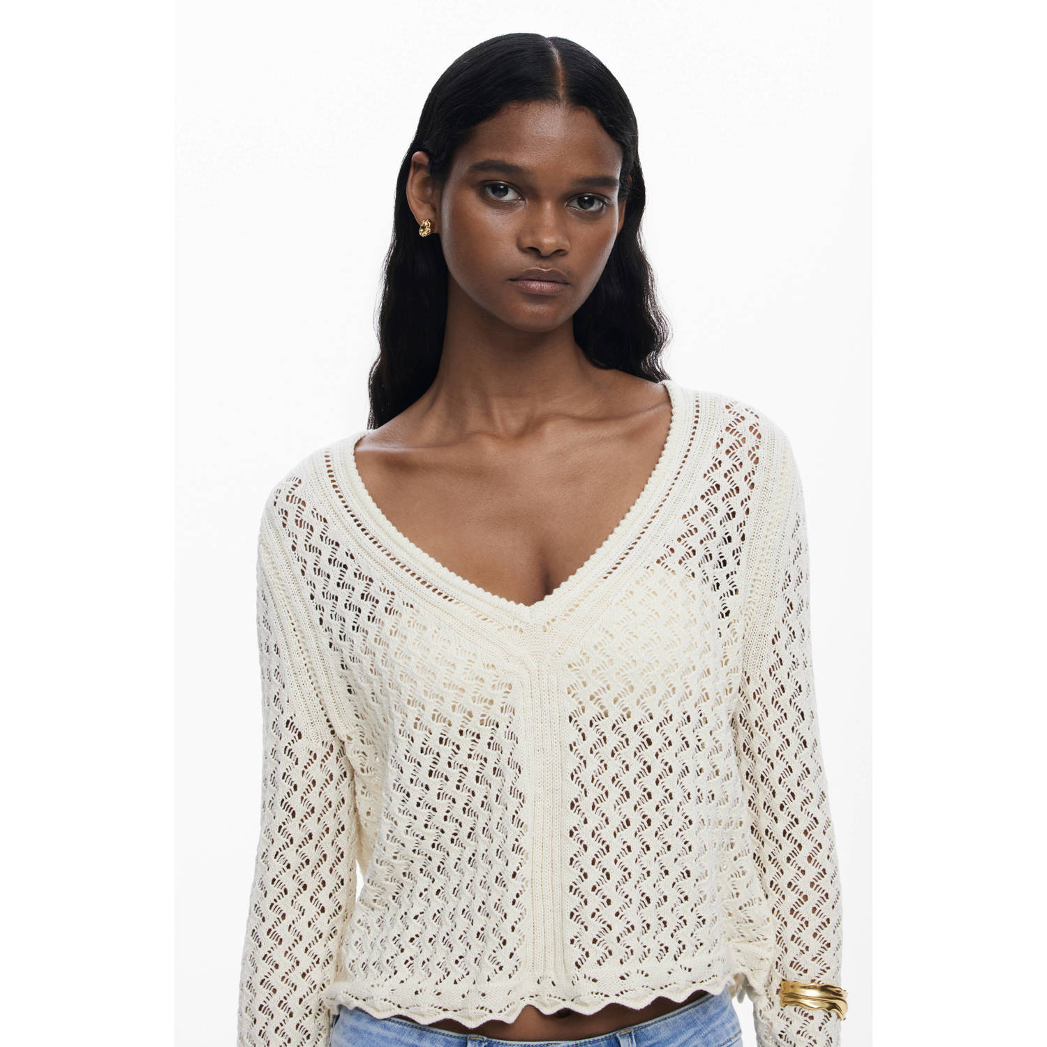Desigual top ecru gehaakt