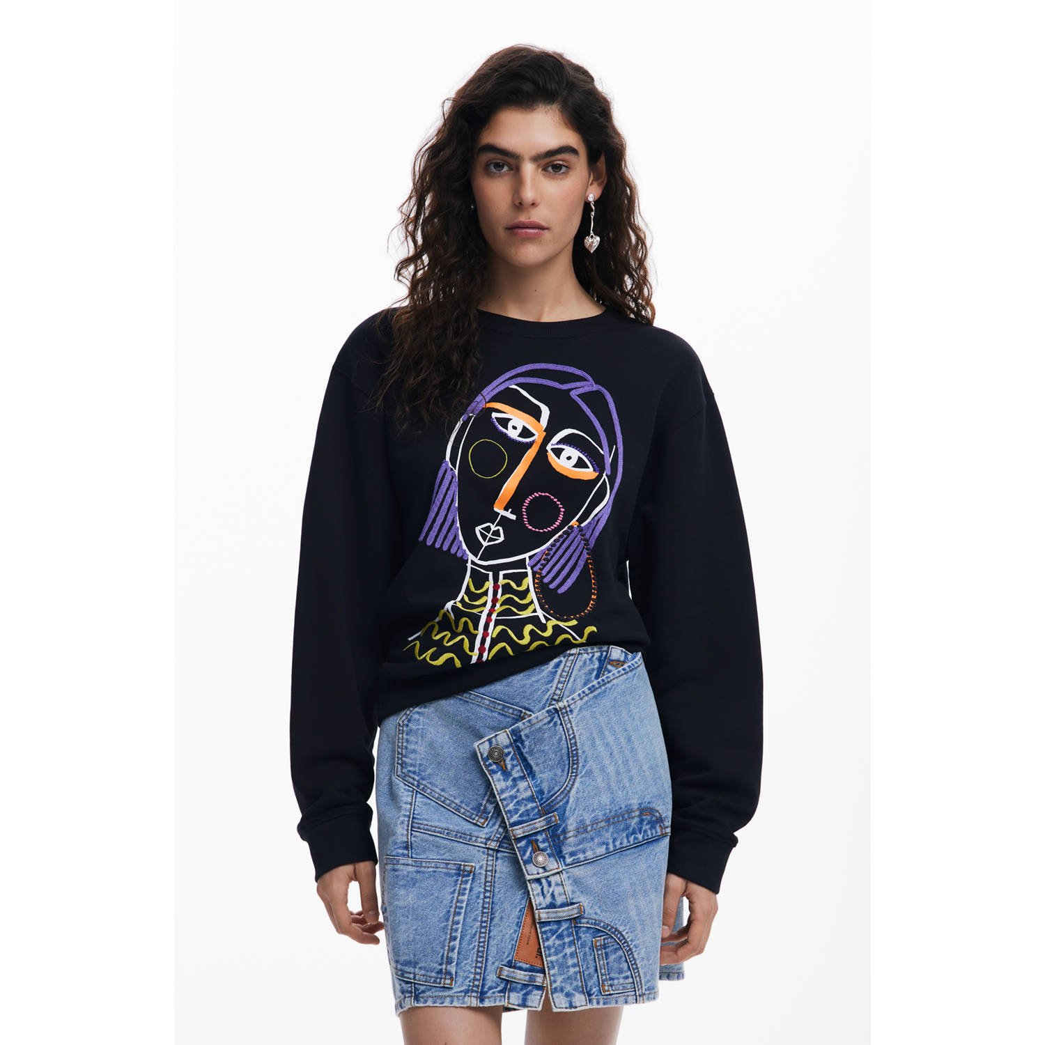 Desigual Zwart Bedrukte Sweatshirt Ronde Hals Black Dames