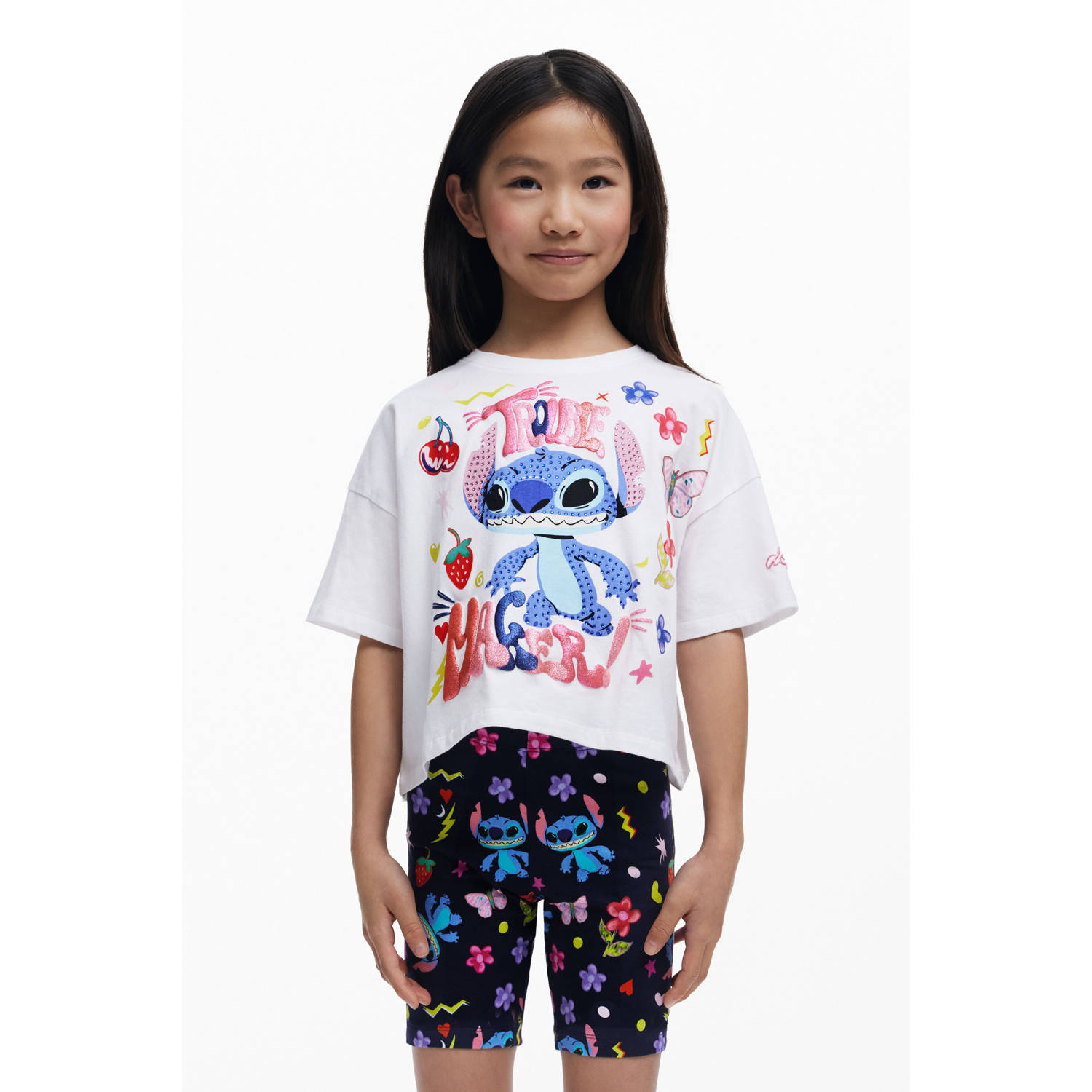 Desigual Lilo & Stitch T-shirt wit met glitter